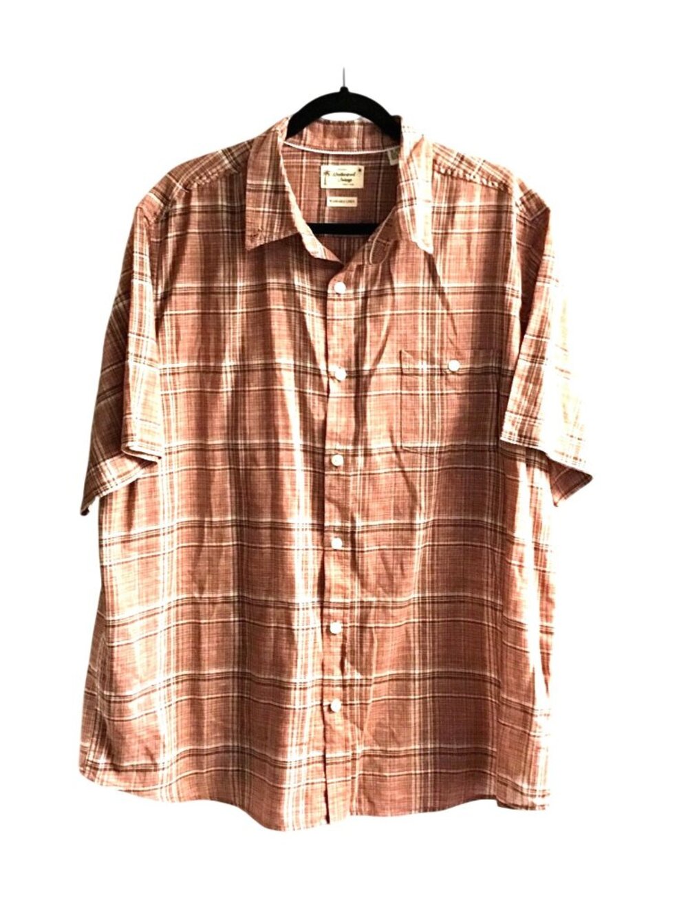 WEATHERPROOF VINTAGE-MENS RUST LINEN BUTTON DOWN SHORT SLEEVE SHIRT SIZE X-LARGE